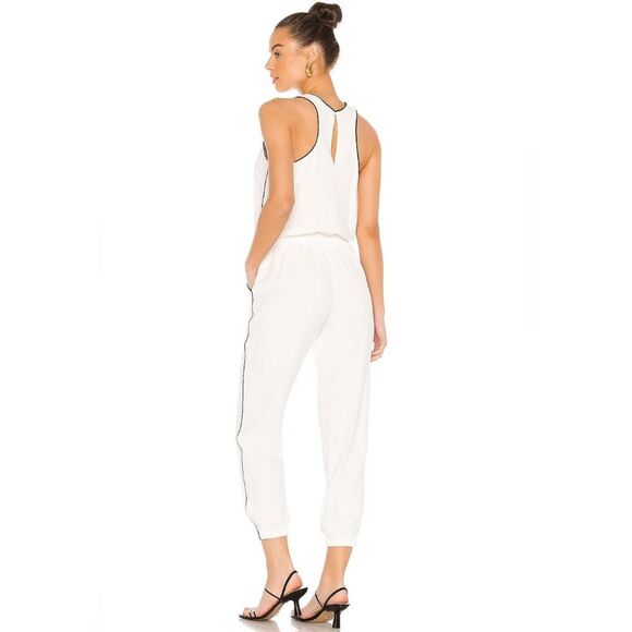 Amanda Uprichard White Tapered Twill Jumpsuit with Black Accents Piping Xs - Picture 6 of 17